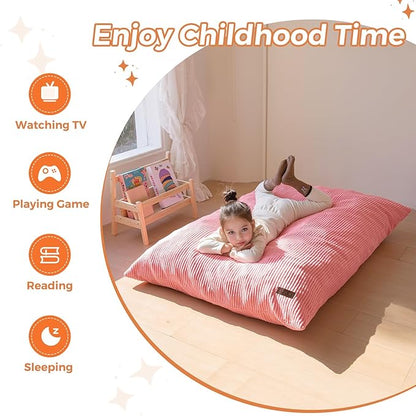 MAXYOYO 3 in 1 Kids Bean Bag Chair Bed, Convertible Chair Folds from Bean Bag to Lounger, Child Floor Sofa for Gaming, Reading, Floor Mattress with High-Density Foam Filling