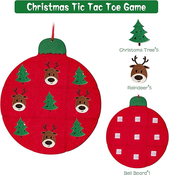 Max Fun DIY Felt Christmas Tree Set Plus Tic-Tac-Toe Games for Kids Toddlers Wall Hanging Decorations Felt Craft Kits for Xmas Party Favors