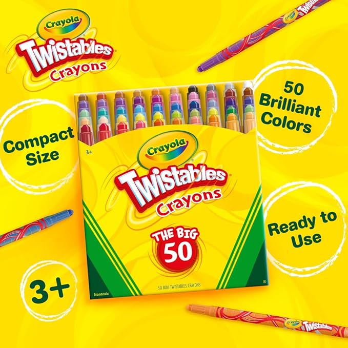 Crayola Mini Twistables Crayons for Kids (50ct), Arts & Crafts Supplies, Toddler Crayons for Coloring Books, Easter Basket Stuffer for Kids, Gifts