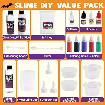 JOYIN Halloween Slime Kit for Kids, Halloween Party Favor, Art Activities Party Supplies, DIY Slime Craft Kit with Cauldron Kettle, Spooky Bats, Eyeballs, Pumpkins, Skeletons, Spiders, Party Game Gift