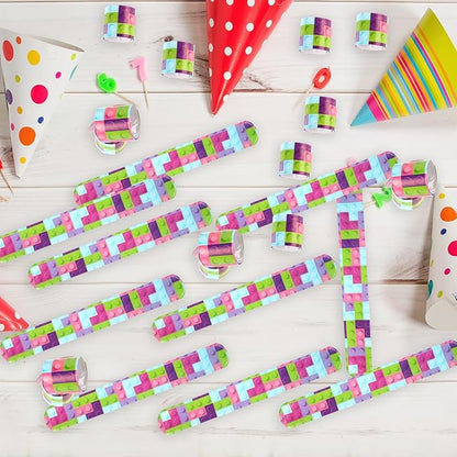 48 Pcs Building Block Slap Bracelet, Building Block Birthday Party Favors Supplies Building Block Birthdays Party Decorations for Boys Girls Toys Gifts Gifts Classroom Prize Reward