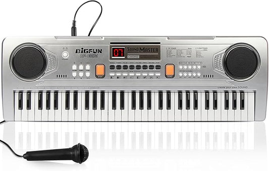 Raimy Piano Keyboard for Beginners, 61 Keys Portable Electronic Digital Piano with Microphone, Learning Educational Music Keyboard Piano for Kids Gifts Toys for Boys Girls Toddlers (Silver)