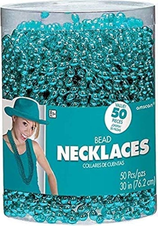 Vibrant Turquoise Bead Plastic Necklaces (30") - Pack of 50 - Perfect for Events, Fashion & DIY