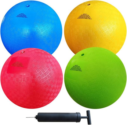 AppleRound 8.5-inch Dodgeball Playground Balls, Pack of 4 Balls with 1 Pump, Official Size for Dodge Ball, Handball, Camps and Schools