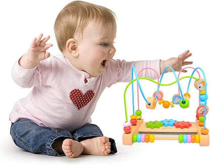 Bead Maze for Babies 6-12 Months,Wooden Educational Abacus Beads Circle Toddler Toys - Colorful Roller Coaster Activity Game,Great Gift for Babies Toddlers Girls and Boys