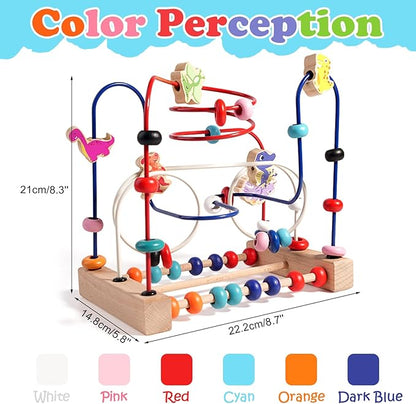 Wooden Bead Maze Toy for Toddlers, Dinosaur Themed Colorful Roller Coaster Abacus Activity Toy,Early Learning Educational, Fine Motor Skill Development, Gift for 3+ Boys and Girls
