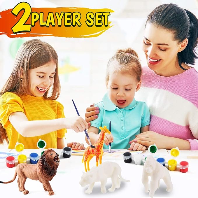 FUNZBO Safari Animals Figures Paint Set for Kids, Arts and Crafts Supplies Painting Kit for Kids ages 4-8, Zoo Jungle Animals Figurines Toy & Playsets for Toddlers 1-3,3-5,5-7 Boys Girls Birthday Gift