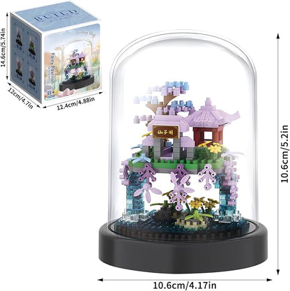 CAXIMSY Cherry Blossom Tree House Building Block Sets with Acrylic Display Box Chinese Architecture of Peach Blossom Bonsai Treehouse Micro Mini Building Set Toy Gift for Kids Adults（305 Pieces）