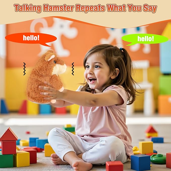 Talking Hamster - Toddler Stuffed Animal Toys for Boys Girls 2 3 4 5 6 Year Old - Repeats What You Say - Interactive Plush Sensory Companion Toy for Kids Easter Basket Stuffers Birthday Gifts