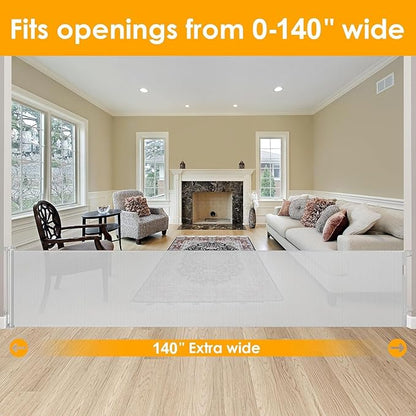 140 Inch Extra Long Baby Gate Dog Gates for The House Extra Wide Retractable Baby Gates Outdoor Extra Large Dog Gate Extra Long Baby Gates Indoor Extra Long Child Gates for Wide Openings (Light Gray)