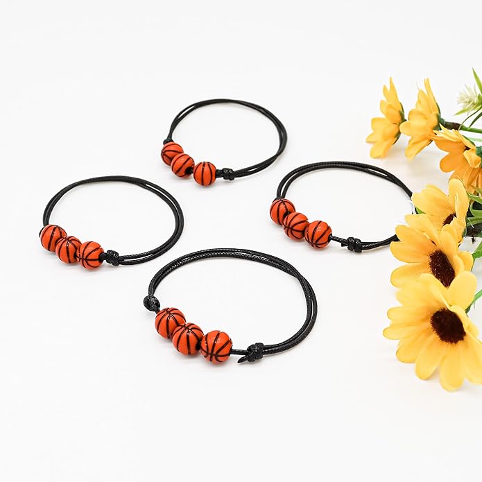 30pcs Sport Theme Charm Bracelets Adjustable Inspirational Beads Ball Party Favors for Teens Boys Girls Adult Decoration Wristbands Student Present