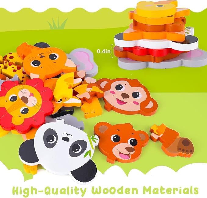 Wooden Puzzle for Toddler 1-3, 9 Pcs Toddler Puzzle Ages 2-4, Baby Animal Puzzle for Toddler, Montessori Puzzles Toys for 1 2 3 Year Old Boy Girl, Learning Educational Puzzle Toy(9 Pcs)