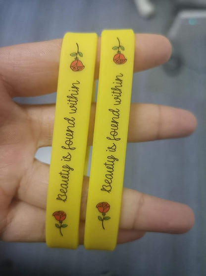 Rose Beauty Wristband Party Favors, 24 Pack Silicone Bands Beauty and the Beast Theme Bracelets for Girl Power Teens Tween Birthday Supplies Celebration Positive Message - Silicone Bracelets for Girls
