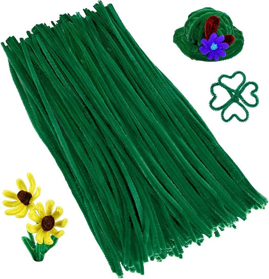 Caydo 300 Pieces Green Pipe Cleaners Craft Supplies Chenille Stems for DIY Craft Projects Christmas Decorations, 6mm x 12inch