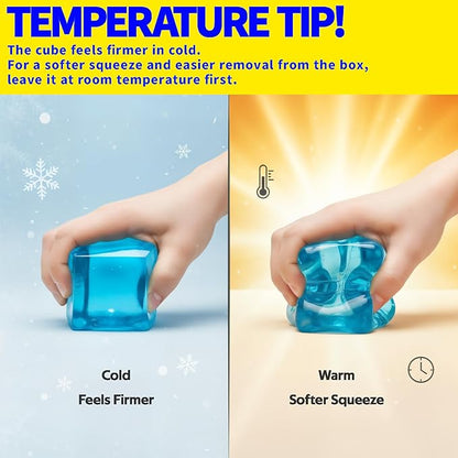 Premium MEGA Cube – Extra Large Ultra-Firm Gel Squishy Fidget Toy | Stress Balls for Adults with Non-Sticky, Odor-Free Shell & Reinforced Dual Leak-Proof Seals for Heavy-Duty Use | 1-Pack Blue