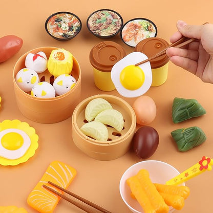 Pretend Play Toy Food Kitchen Set, Asia Dim Sum Set for Kids, Tea Time Toys Sweet Treats Suitable for Café , Birthday for Boys Girls