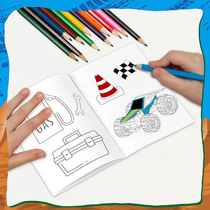 Honoson 24 Pcs Kids Coloring Books Animals Truck Coloring Books Bulk Jungle Animals Party Favors Mini DIY Art Drawing Book for Birthday Gifts Classroom Jungle Party Supplies (Truck Style)