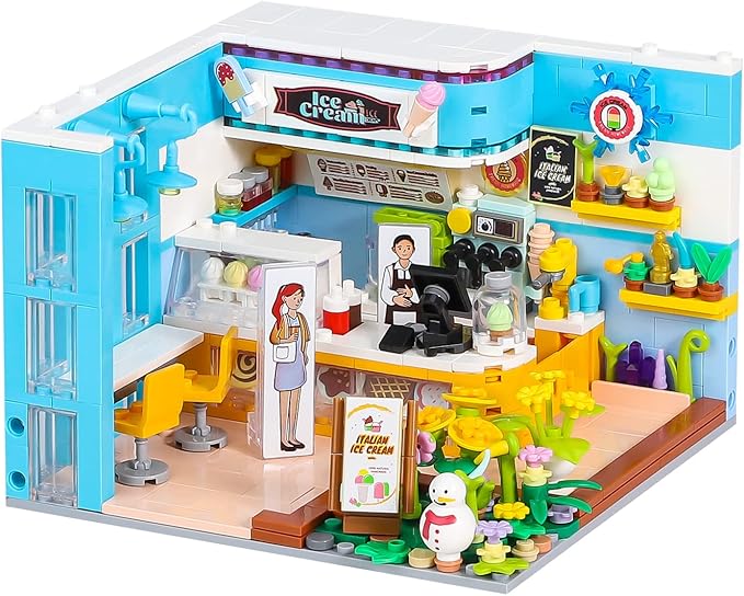 Friends House Building Block Sets, Mini Ice Cream Bar Dessert Shop Girls Friendship Playhouse Store Apartment Micro Bricks Kits Birthday Christmas Xmas Gifts for Adults Kids 8-12 6-12 6-10 7-9