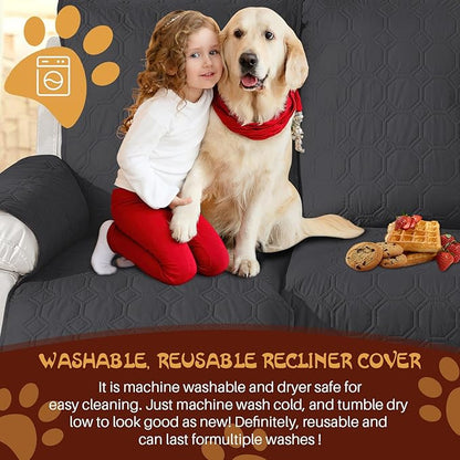 XINEAGE 100% Waterproof Recliner Chair Cover, Non Slip Covers for Recliner Chair with Pocket, Washable Dog Recliner Couch Cover with Elastic Straps (Black, 28")