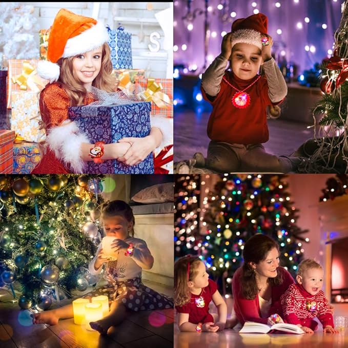 Atonofun Christmas Party Favors for Kids Light Up Christmas Gift Flash Rings Necklaces Bracelets 42 Pack Christmas LED Toys Glow in the Dark Christmas Party Supplies for Christmas Stocking Stuffers