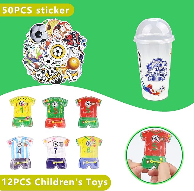 166 Pcs Soccer Party Favors for 12 People Party Supplies with Cup Straw Stress Ball Keychain Sticker Silicone Wristbands Whistle Goodie Bags for Kids Birthday Decorations Gifts
