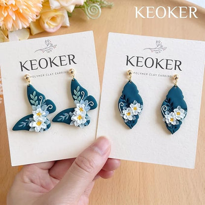 KEOKER Leaves Clay Stamps - 7 Shapes Clay Cutters for Polymer Clay Jewelry Making, Work with Polymer Clay Cutter, Leaves Polymer Clay Cutters for Earrings, Polymer Clay Stamps and Molds