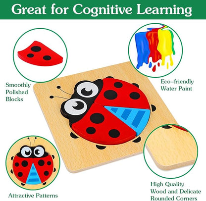 Dreampark Wooden Puzzles for Toddlers Ages 1-3, Montessori Toys for 1 2 3 Years Old Girls Boys Baby Kids Puzzle Learning Educational Christmas Birthday Gifts Toys 6 Pack Animal Jigsaw Puzzle