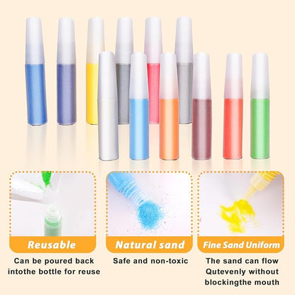 Colorful Sand Art Kit Crafts for Kids Ages 4-8,12 Colored Sands,16 Animal Sand Art Pictures - DIY Crafts Set for Girls and Boys,Arts and Crafts for Kids Ages 8-12