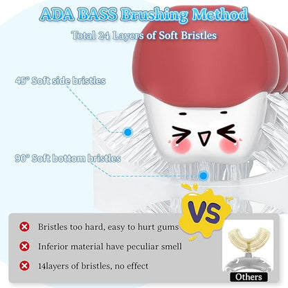 Toddler U Shape Toothbrushes for Baby Age 1 2 3 4 5, 360° Oral Teeth Cleaning Design with Food Grade Soft Silicone Brush (White&Brown)