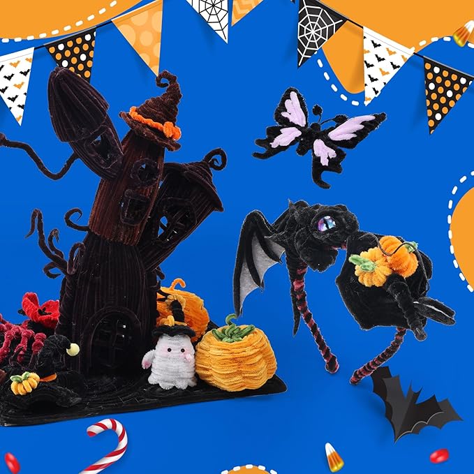 Caydo 200 Pieces Halloween Black Pipe Cleaners Craft Chenille Stems Bulk for Kids DIY Art Creative Crafts and Halloween Decoration (12 Inch x 6 mm)