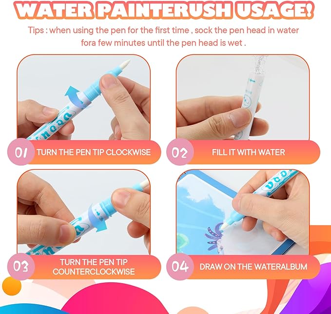 5 Pack Reusable Water Coloring Books for Toddlers, Water Doodle Book Toys, Paint with Water Books,Mess-Free Coloring Book, Portable Educational Doodle Drawing Toy, Educational Learning Kits Gifts
