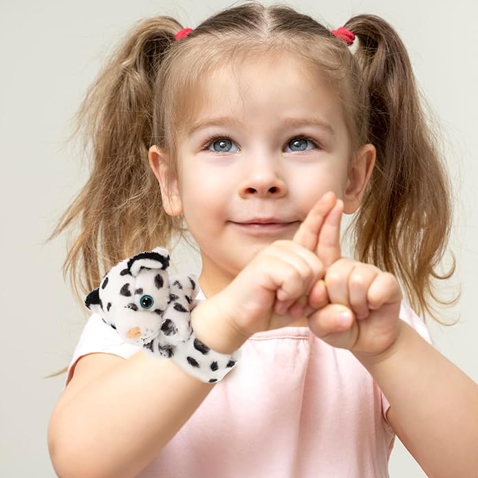 LOGOFUN 2 Pcs Snow Leopard Slap Bracelets Stuffed Animal Hug Slap Bracelet Birthday Party Favor for Kids