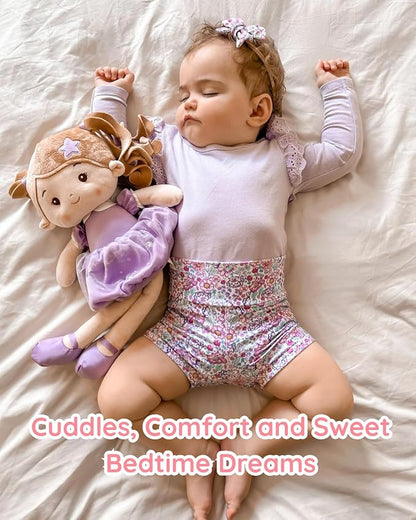 LeyaDoll Soft Baby Doll Toys (16''), My First Baby Rag Doll for 1 Year-Old Girl Birthday Gift, Christmas Plush Toys Gift for Toddler Kids Infants -Starlet Purple