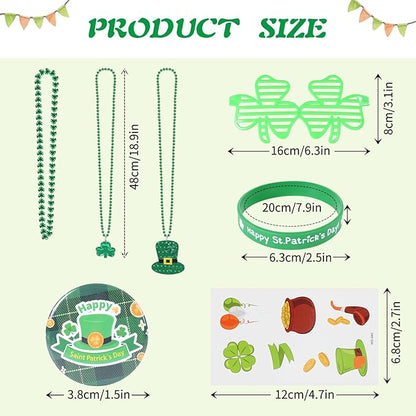 129 PCS St. Patricks Day Party Favors Set, St. Patrick's Day Accessories-Shamrock Glasses Necklaces Bracelets Tattoos Buttons Pins St. Patrick's Day Decorations Saint Patricks Day Party Supplies