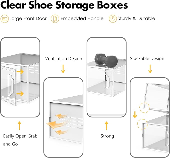 SEE SPRING X-Large Shoe Storage Box Fit Size 11, Clear Plastic Stackable Shoe Organizer for Closet, Space Saving Sneaker Shoe Rack Containers Bins Holders for Entryway, 12 Pack Clear
