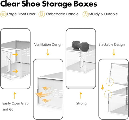 SEE SPRING XX-Large Shoe Storage Box Fit Size 14, Clear Plastic Stackable Shoe Organizer for Closet, Space Saving Sneaker Shoe Rack Containers Bins Holders for Entryway, 12 Pack Clear