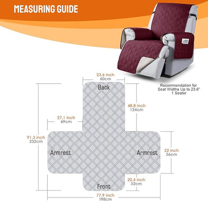 VANSOFY 100% Waterproof Recliner Chair Covers, Recliner Cover Non-Slip Dog Chair Cover Furniture Protector Washable Slipcover with Pocket, Elastic Straps for Pets, Dogs(Burgundy, 23.6")