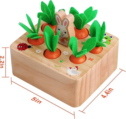 SKYFIELD Carrot Harvest Game Wooden Toy for Baby Boys and Girls 1 2 3 Year Old, Educational Shape Sorting Matching Puzzle Gift Toy with 7 Sizes Carrots.Great Montessori Toy for Toddlers 1-3