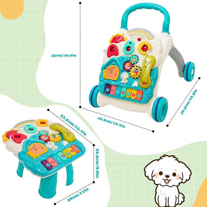 Sit-to-Stand Learning Walker 3 in1 Baby Walker Early Education Activity Center with Weight Design Sounds Music Phone Multifunctional Removable Play Panel Push Walker Toddler Toy Gift for Boys Girls