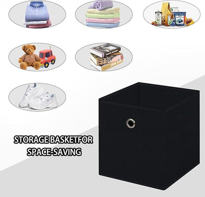 Foldable Storage Cubes Bins ,11 Inch Cloth Storage Cube Fabric Storage Box Cubes Organizer Baskets with Handles for Home Organizer Set of 10 (Black)