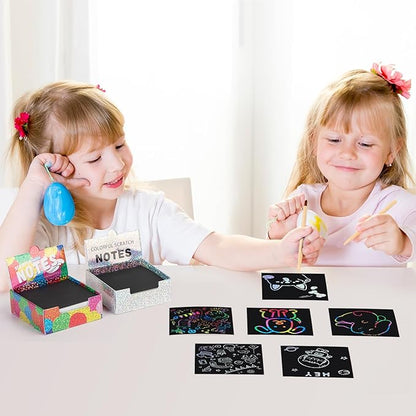 BESTING Scratch Mini Art Notes 200 Sheets Silver Holographic Scratch Off Paper Cards with 4 Wooden Stylus for Kids Arts Craft Kits for Girls Boys Games Party Favors Birthday Halloween (SP200SV)