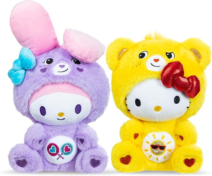 Care Bears x Hello Kitty Plush 2 Pack - Hello Kitty as Funshine Bear & My Melody as Share Bear