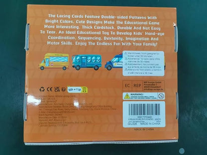 9 Pieces Kids Lacing Cards, Double Sided Sewing Cards in 9 Vehicle Cards with 9 Colorful Laces, Imagination Development Lacing Toys Games for Children Educational and Learning Activity