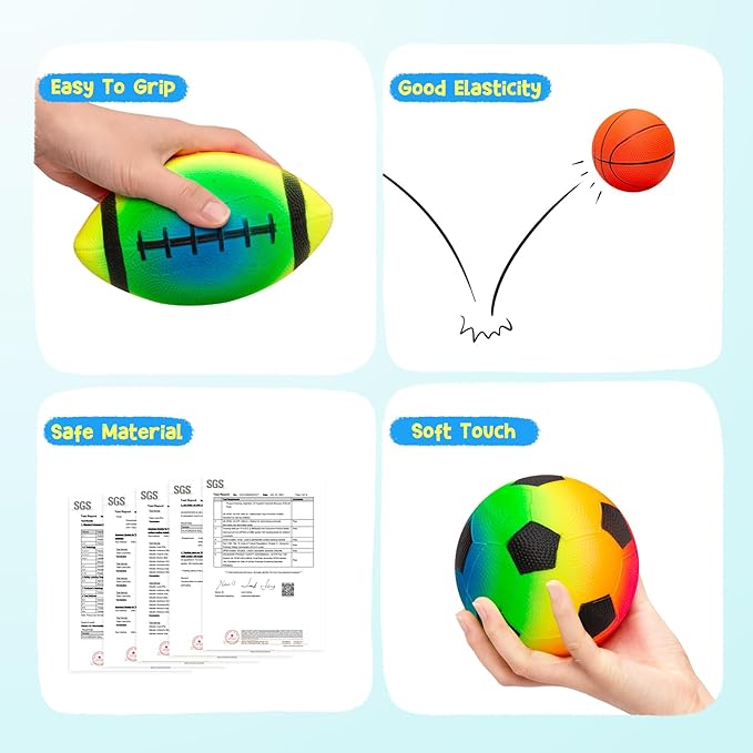 PlayZap 7-Piece Soft Ball Set for Toddlers & Kids - Includes 5” Playground Balls, Soccer, Football & Basketball - Great for Home, Yard, Pool, Classroom & Park for Boys & Girls Easter Gifts