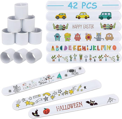 LOMIMOS 42PCS Blank Slap Bracelets,DIY Bands Wristbands Party Favors for Kids School Craft Projects Painting