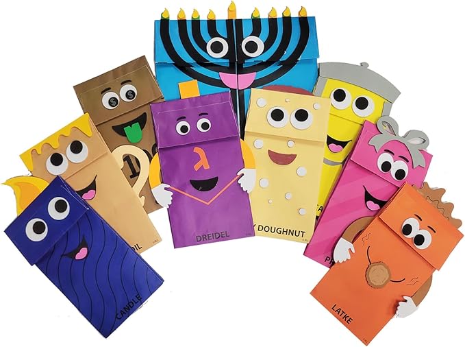 Hanukkah Hand Puppet Kit Gift Set by Rite Lite | Perfect Chanukah Gift for Kids Fun Arts & Crafts Kit Includes 10 Paper Bag Puppets & Foam Decorations! Jewish Holiday Party Goodie Bag Favors!