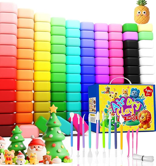 Air Dry Clay for Kids 120 Packs Air Foam Clay, 100 Customized Colors, More White and Black Magic Clay, Non-Sticky Soft and Super Light Clay with Sculpting Tools, Guide, 3 Age+