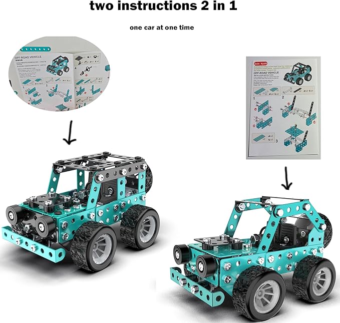 Building Sets Stem Assembly Metal 3-D Puzzle Off-Road Model Car Building Kit Construction Set Toys Parent-Child Interaction Construction Sets Gifts for Kids 8-16 Blue…