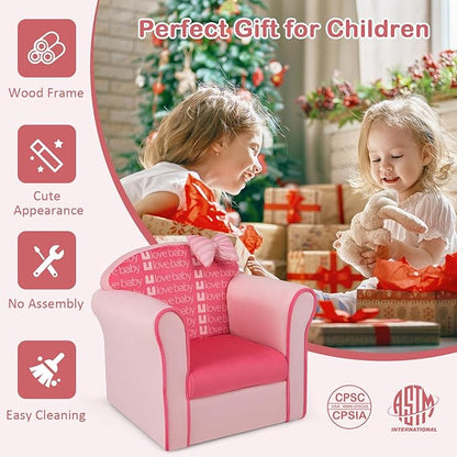 Costzon Kids Pink Couch, Children's Sofa Upholstered Armchair with Velvet Surface & High-Density Sponge, Lightweight Preschool Toddler Chair for Boys Girls Aged 1-3, Bedroom Playroom Gift Presents