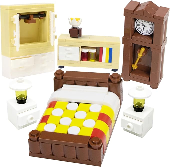 Building Block Furniture, Includes Items Such as a Bed, TV, Bookshelf, Kitchen cabinets, It Serves as Furniture for Decorating Lego City Mansion Houses and is Compatible with Major Brands Bricks